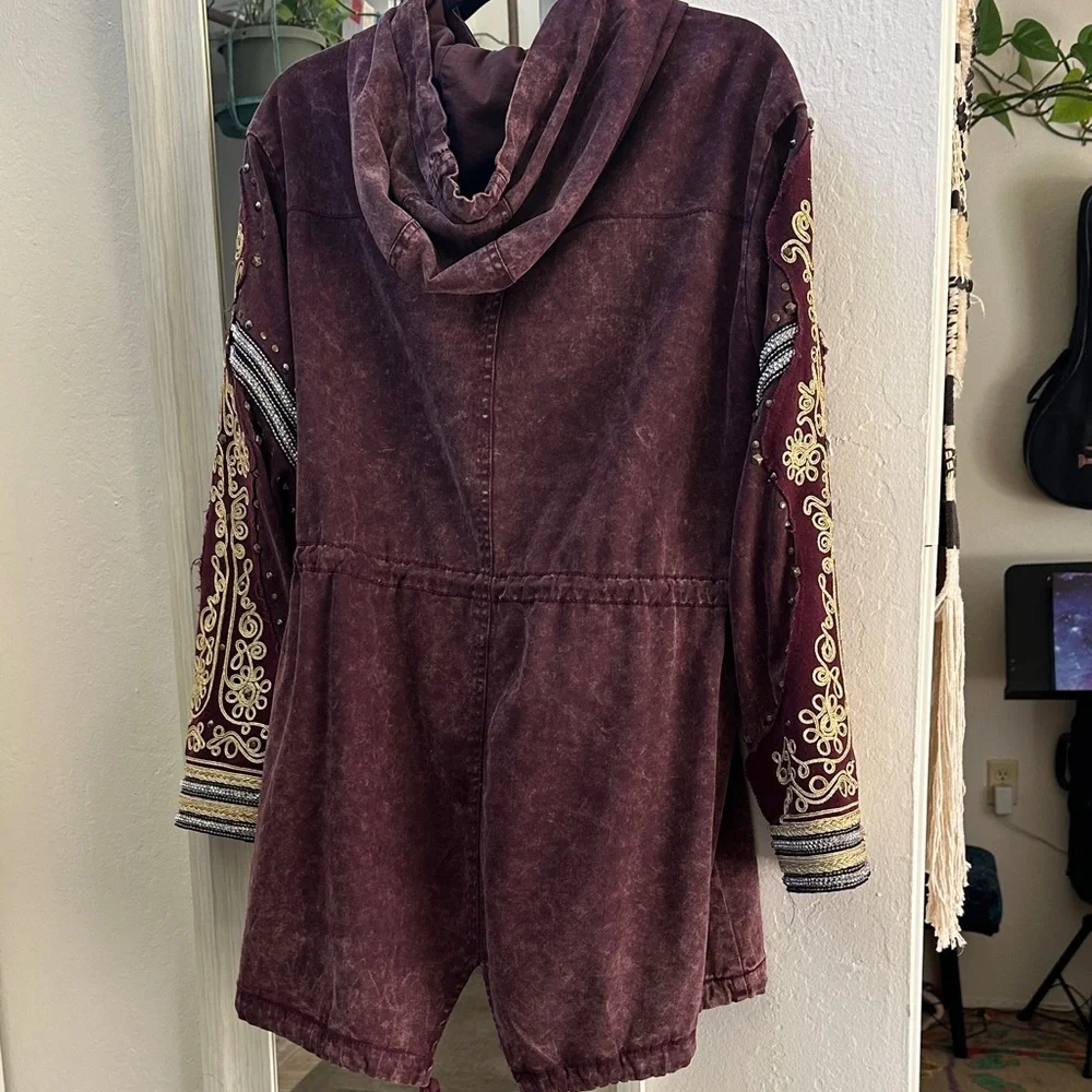 Free People Burgundy Embroidered Utility Jacket - Picture 2 of 3